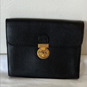 Ferragamo Vintage Black Leather Locking Portfolio/Wristlet Unisex